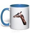 Mug with a colored handle Pastel giraffe royal-blue фото