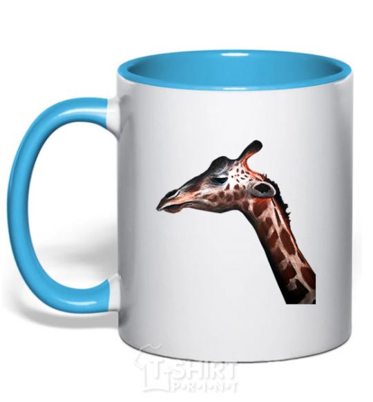 Mug with a colored handle Pastel giraffe sky-blue фото