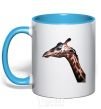 Mug with a colored handle Pastel giraffe sky-blue фото