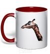 Mug with a colored handle Pastel giraffe red фото