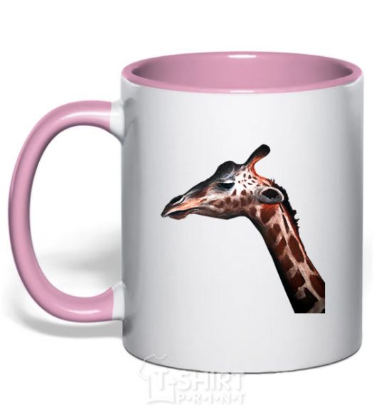 Mug with a colored handle Pastel giraffe light-pink фото