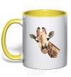 Mug with a colored handle Giraffe watercolor yellow фото