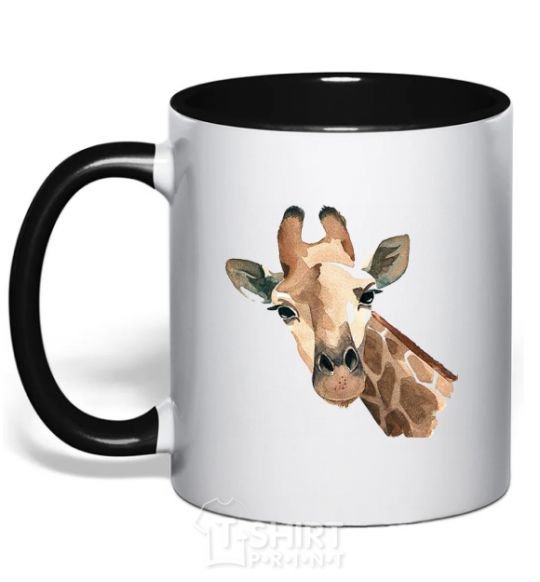 Mug with a colored handle Giraffe watercolor black фото