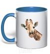 Mug with a colored handle Giraffe watercolor royal-blue фото