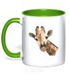 Mug with a colored handle Giraffe watercolor kelly-green фото