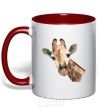 Mug with a colored handle Giraffe watercolor red фото