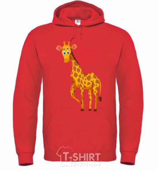 Men`s hoodie The giraffe smiles bright-red фото