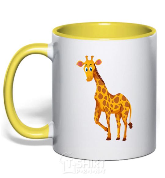 Mug with a colored handle The giraffe smiles yellow фото