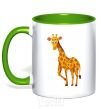 Mug with a colored handle The giraffe smiles kelly-green фото