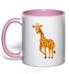 Mug with a colored handle The giraffe smiles light-pink фото