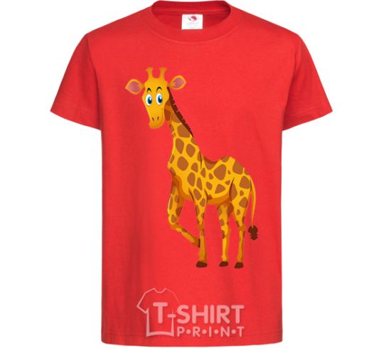 Kids T-shirt The giraffe smiles red фото