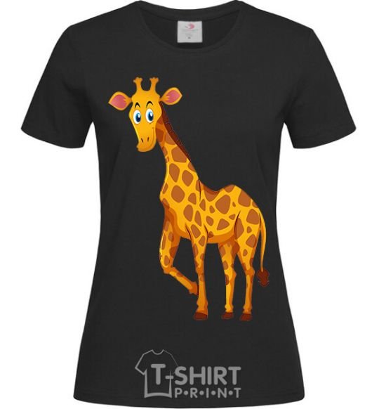 Women's T-shirt The giraffe smiles black фото