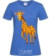 Women's T-shirt The giraffe smiles royal-blue фото