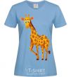 Women's T-shirt The giraffe smiles sky-blue фото
