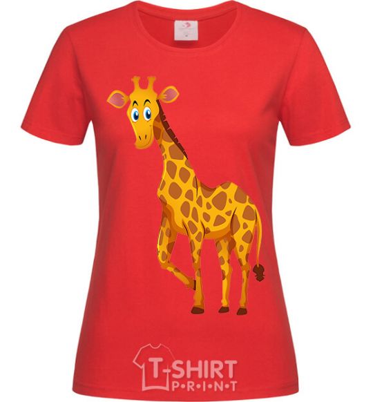 Women's T-shirt The giraffe smiles red фото