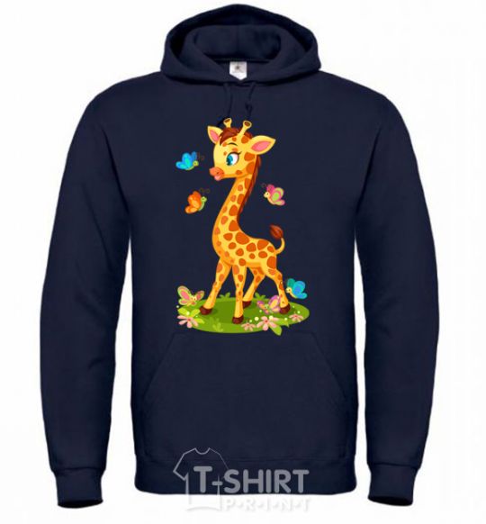 Men`s hoodie A giraffe with butterflies navy-blue фото