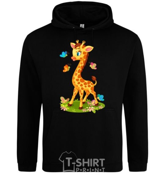 Men`s hoodie A giraffe with butterflies black фото