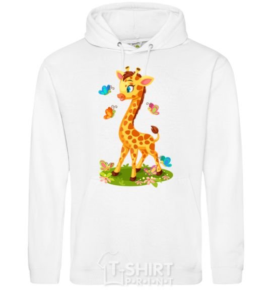 Men`s hoodie A giraffe with butterflies White фото