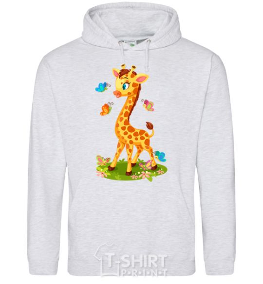 Men`s hoodie A giraffe with butterflies sport-grey фото