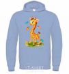 Men`s hoodie A giraffe with butterflies sky-blue фото