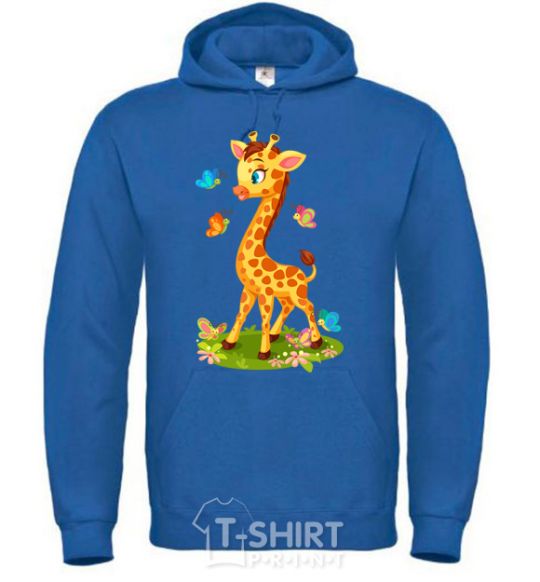 Men`s hoodie A giraffe with butterflies royal фото