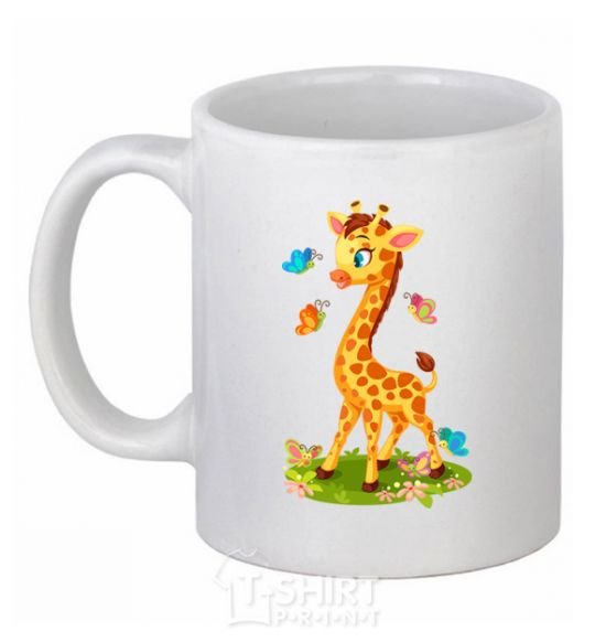 Ceramic mug A giraffe with butterflies White фото