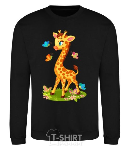 Sweatshirt A giraffe with butterflies black фото