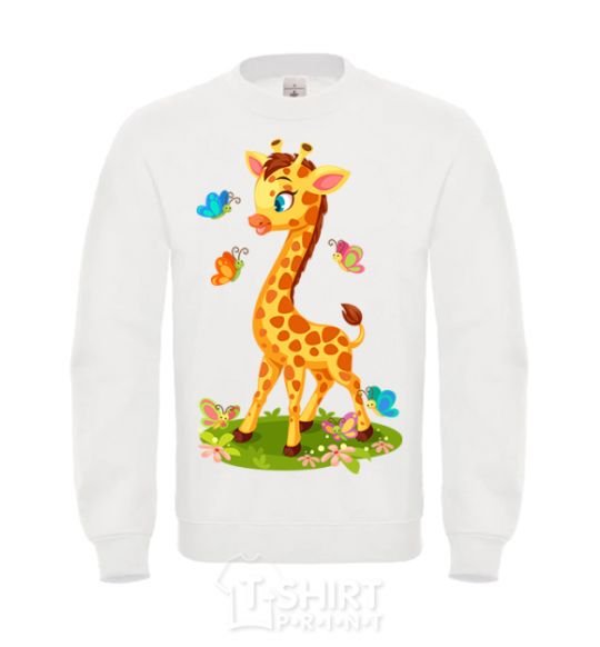 Sweatshirt A giraffe with butterflies White фото