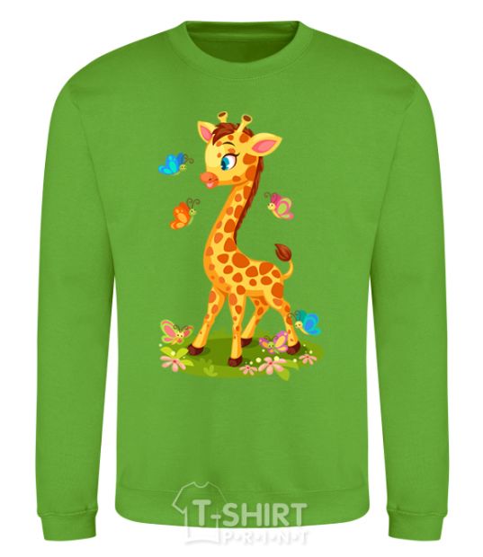 Sweatshirt A giraffe with butterflies orchid-green фото