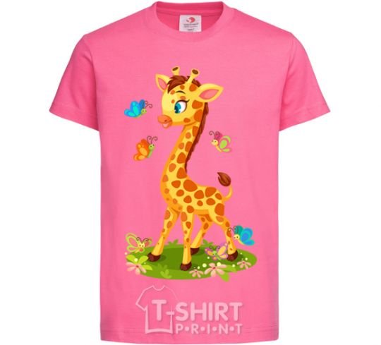 Детская футболка Жираф с бабочками Ярко-розовый фото
