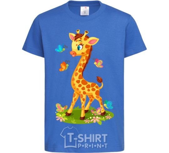 Детская футболка Жираф с бабочками Ярко-синий фото