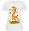 Women's T-shirt A giraffe with butterflies White фото