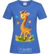 Women's T-shirt A giraffe with butterflies royal-blue фото