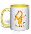 Mug with a colored handle Polite giraffe yellow фото