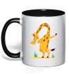 Mug with a colored handle Polite giraffe black фото