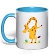 Mug with a colored handle Polite giraffe sky-blue фото