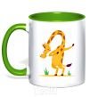 Mug with a colored handle Polite giraffe kelly-green фото