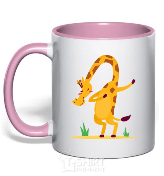 Mug with a colored handle Polite giraffe light-pink фото