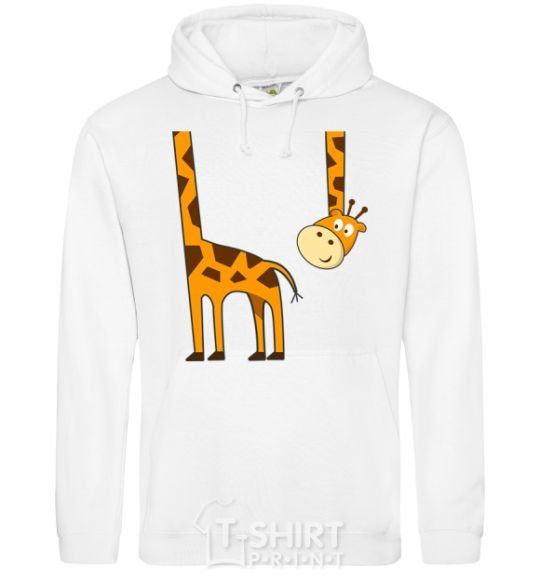 Мужская толстовка (худи) Жираф завис Белый фото