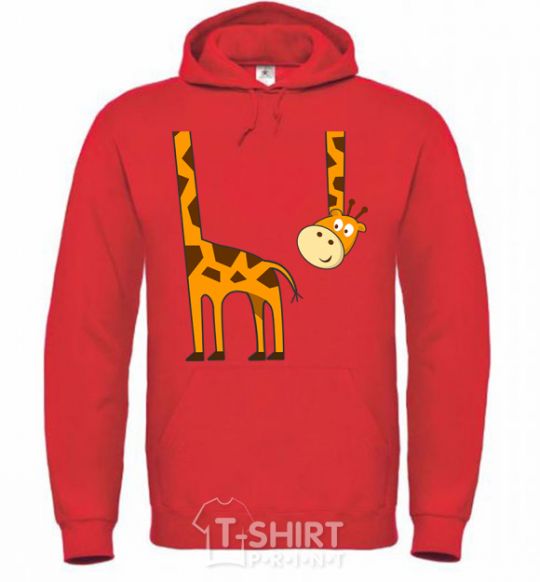 Men`s hoodie The giraffe hovered bright-red фото