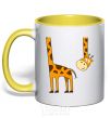 Mug with a colored handle The giraffe hovered yellow фото