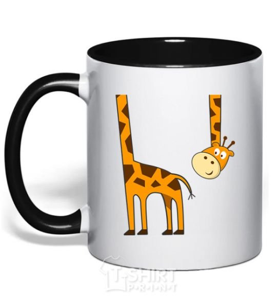 Mug with a colored handle The giraffe hovered black фото