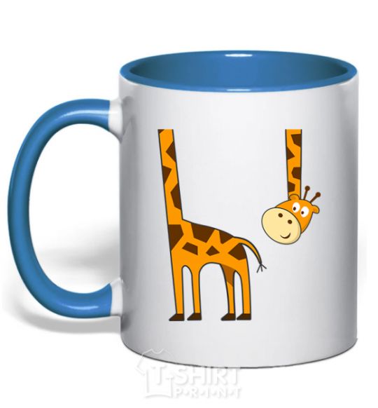 Mug with a colored handle The giraffe hovered royal-blue фото