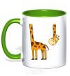 Mug with a colored handle The giraffe hovered kelly-green фото