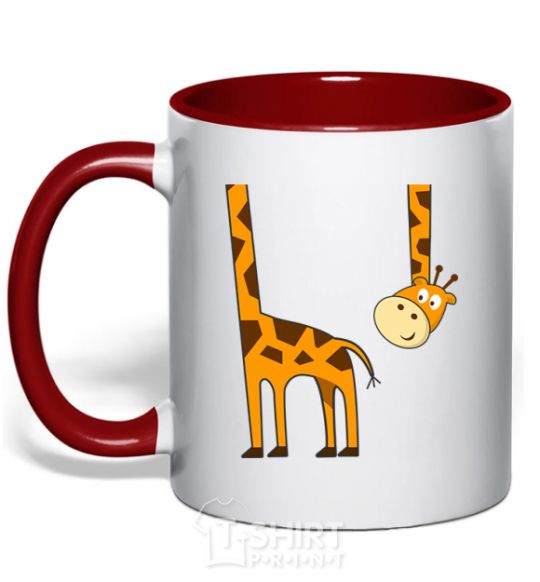 Mug with a colored handle The giraffe hovered red фото