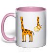 Mug with a colored handle The giraffe hovered light-pink фото