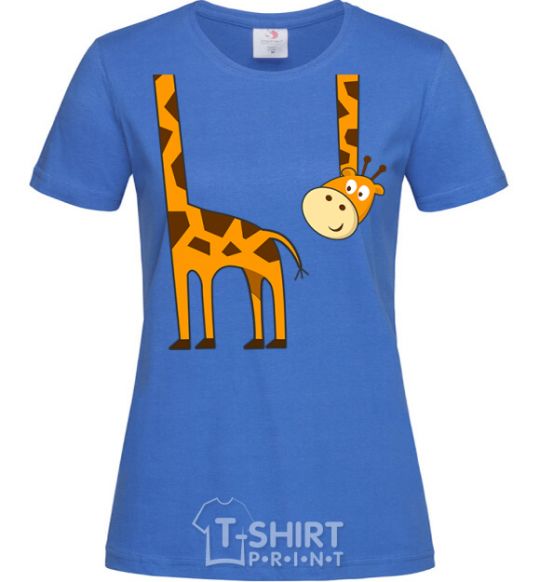 Women's T-shirt The giraffe hovered royal-blue фото