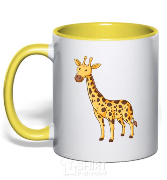 Mug with a colored handle Standing giraffe yellow фото