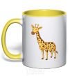 Mug with a colored handle Standing giraffe yellow фото