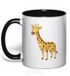 Mug with a colored handle Standing giraffe black фото